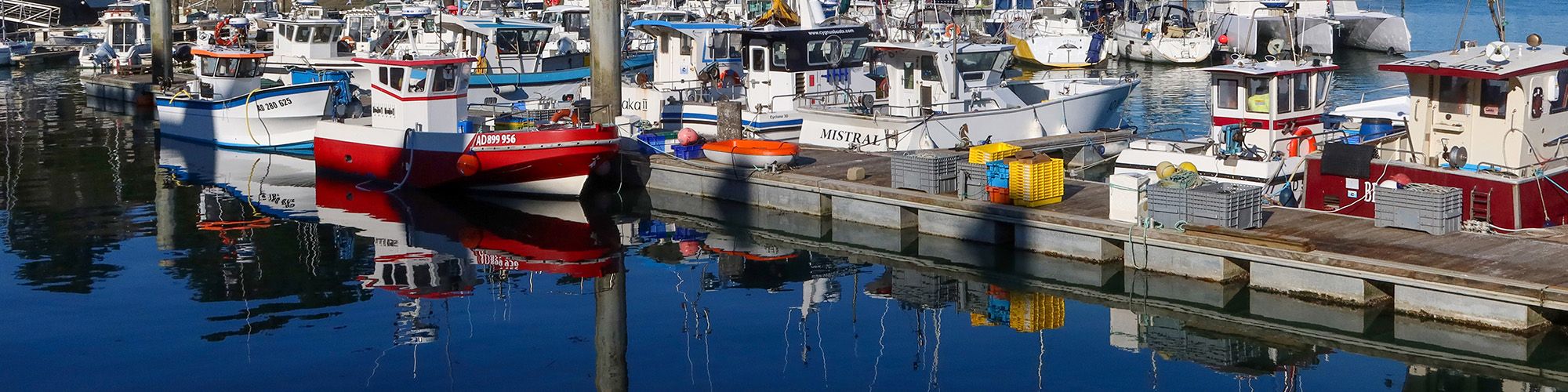Vue des bateaux à quai dans le port d'Audierne.