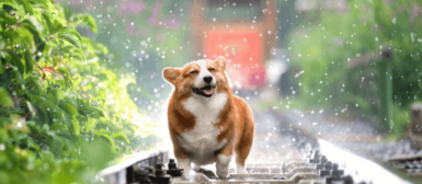 Chien corgi qui secoue ses poils